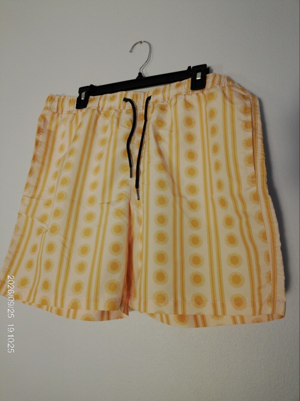 Men's Athletic Swim Shorts in Sunburst Yellow with Black Drawstring